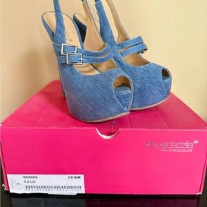 Shoe Dazzle Blue Denim Slingback Heels